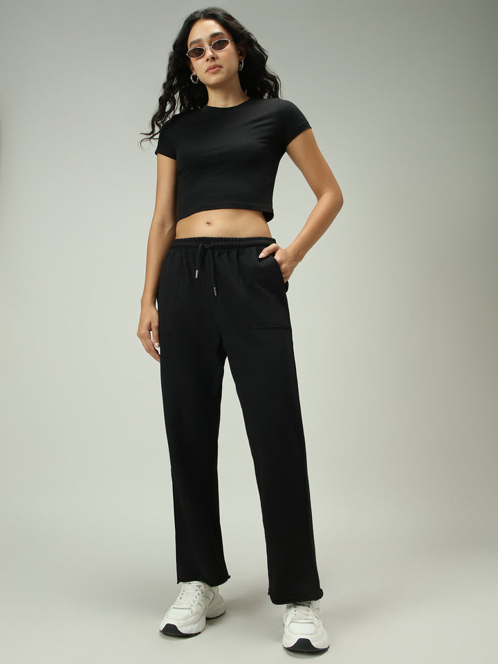 Black Patch Pocket Wide Leg Sweatpants