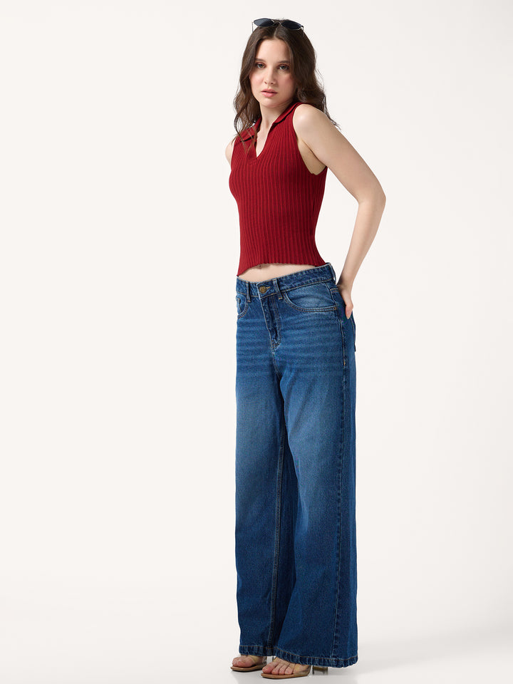 Wine Polo Flat Knit Tank