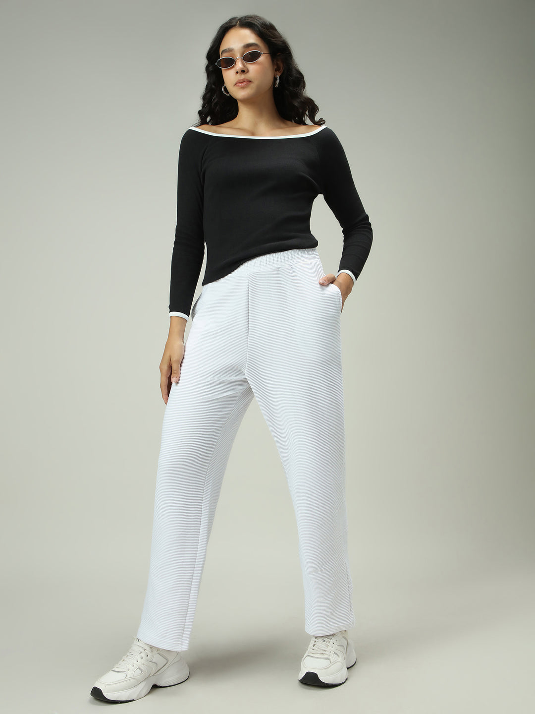 White Textured Solid Sweatpants
