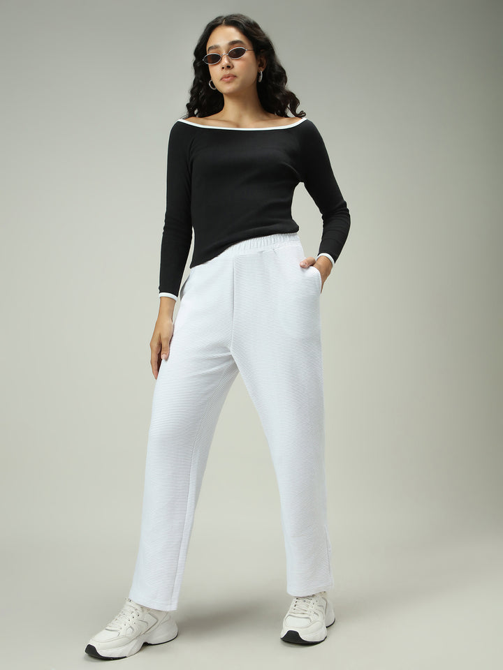 White Textured Solid Sweatpants