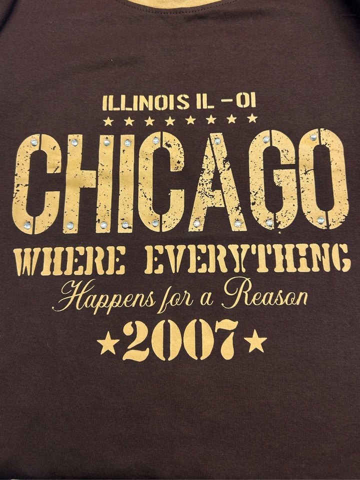 Brown Fitted Studded Printed Graphic T-Shirt