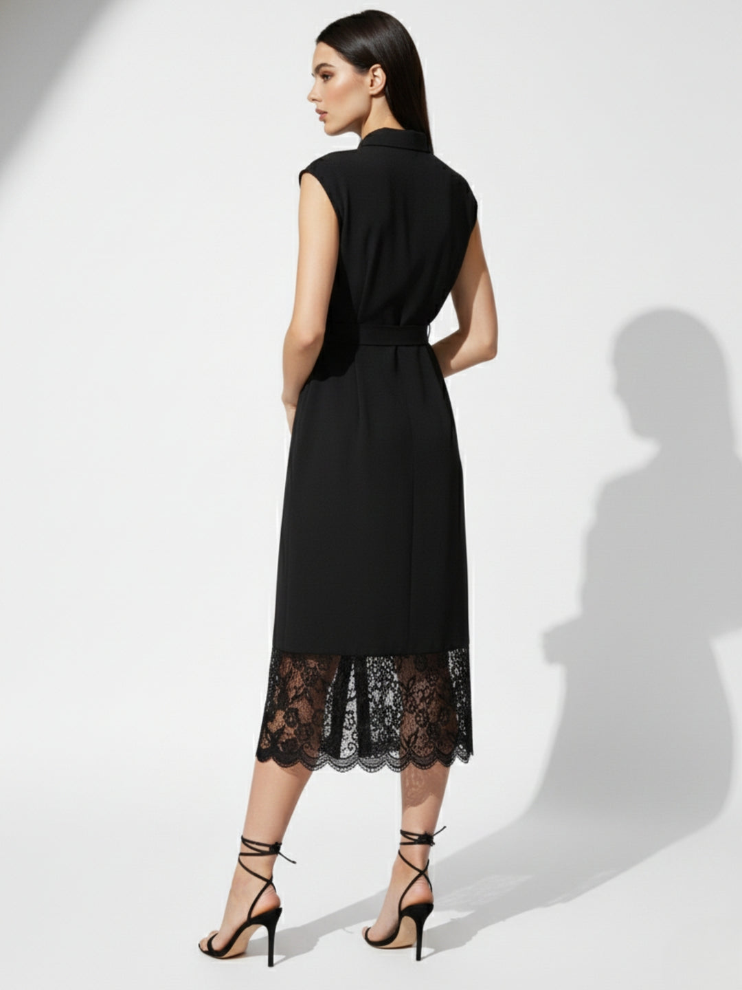 Black Sleeveless Lace Detail Dress