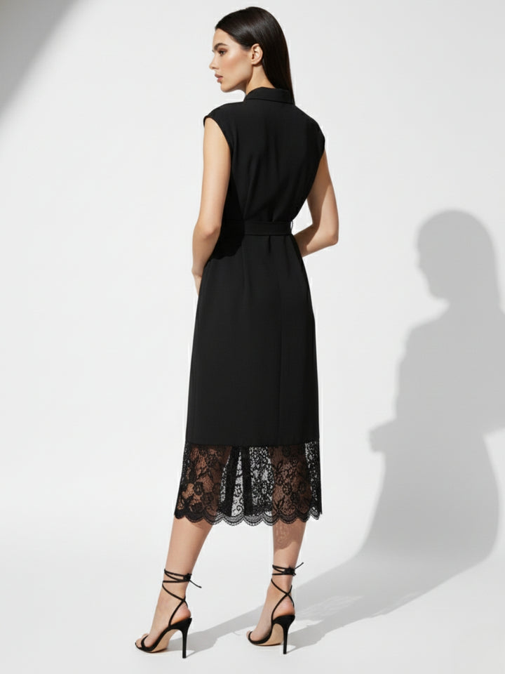 Black Sleeveless Lace Detail Dress