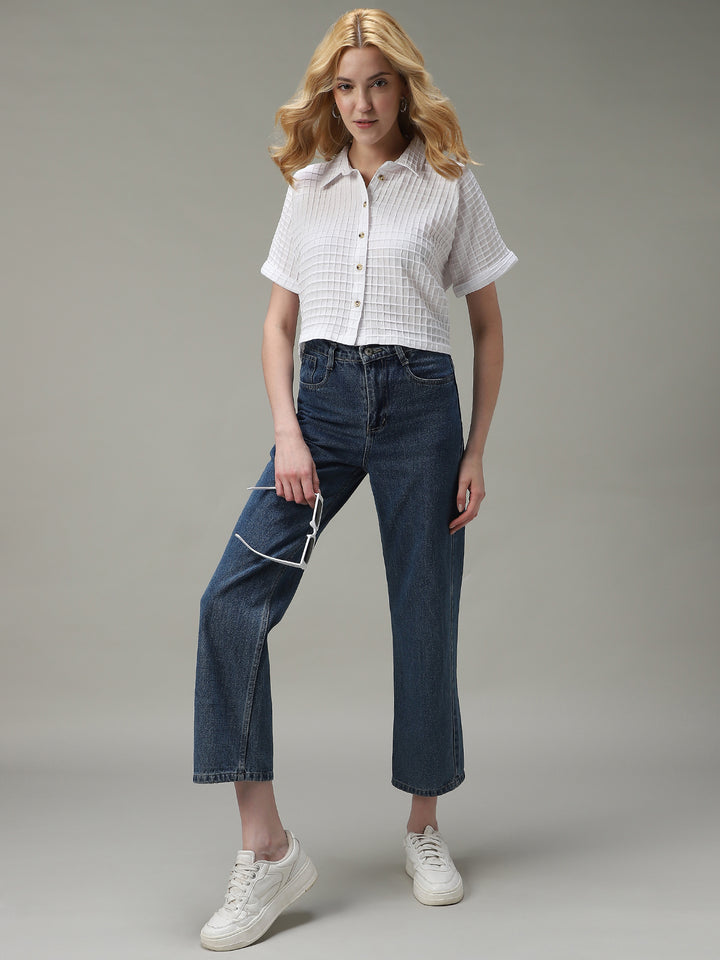 White Cropped Flowy Shirt