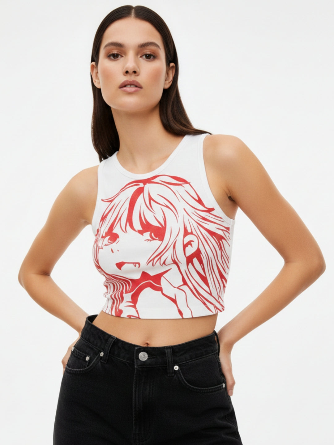 White Graphic Tank Top