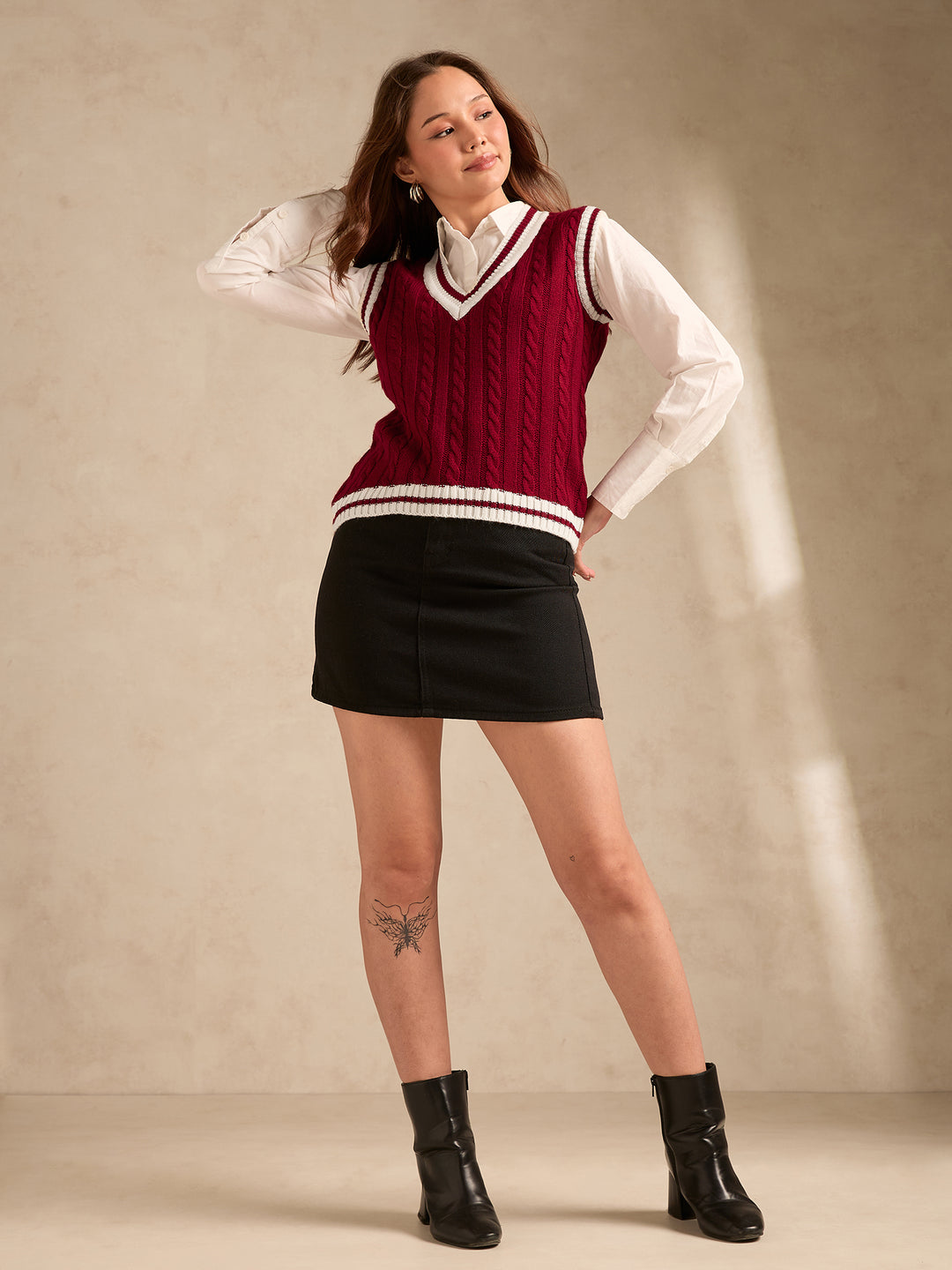 Red Varsity Contrast Tipping Sweater