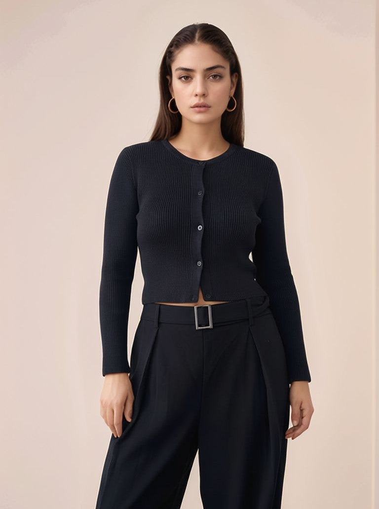 black-flat-knit-button-down-knit-top