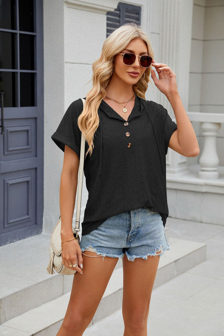 Black Short Sleeves Collared Top