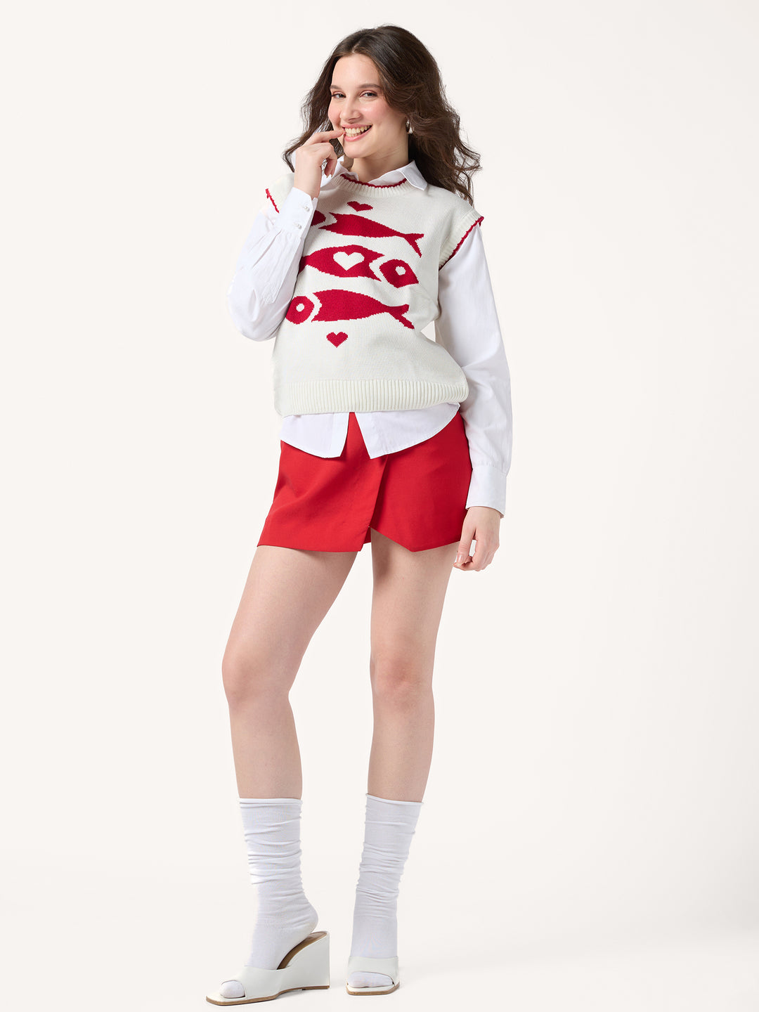 Off White Sleeveless Contrast Rib Sweater