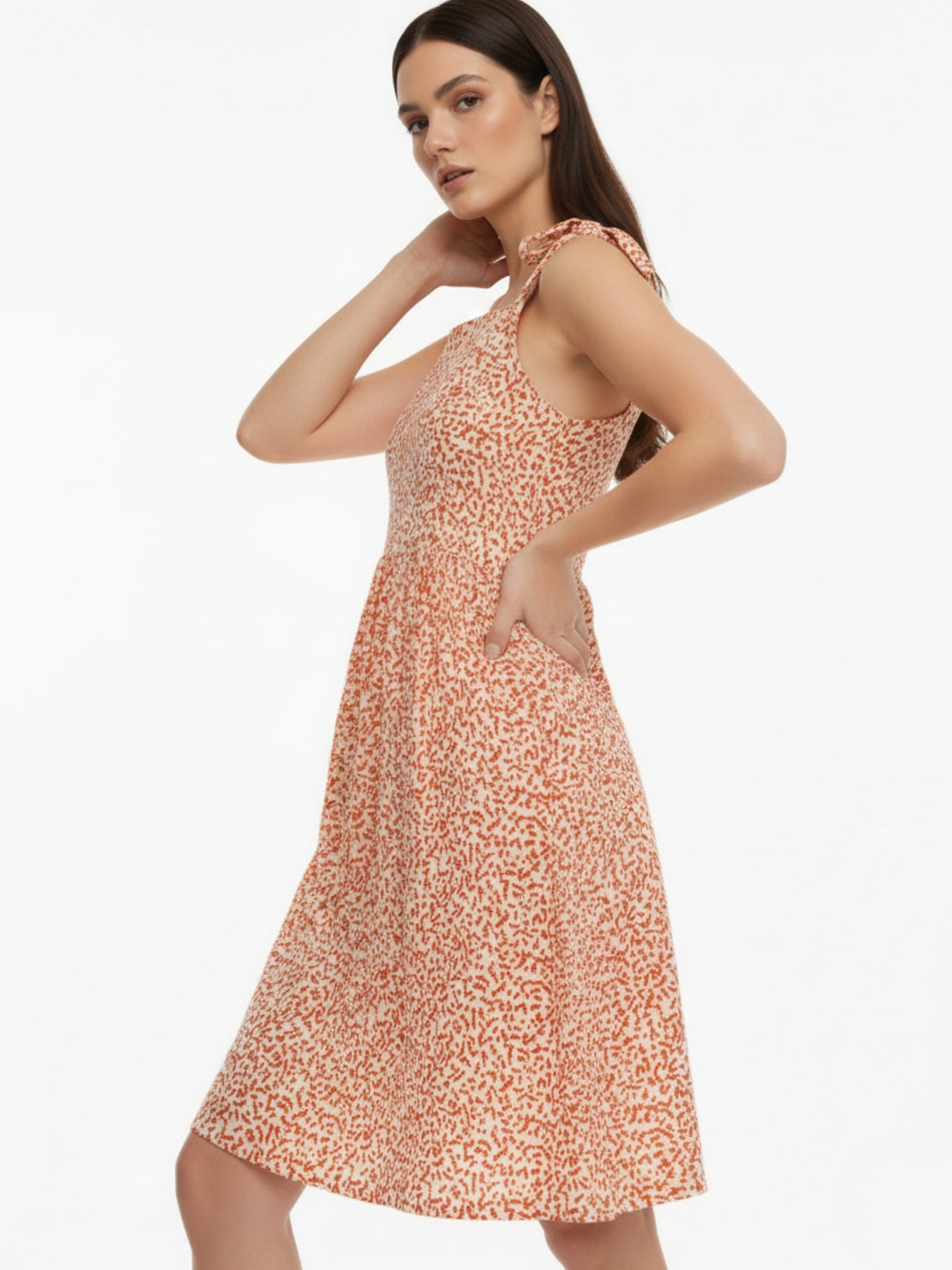 Red Printed Tied Up Mini Dress