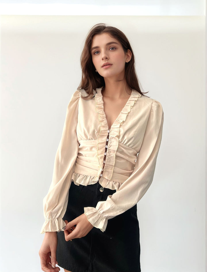 Off White Criss Cross Ruffle Top