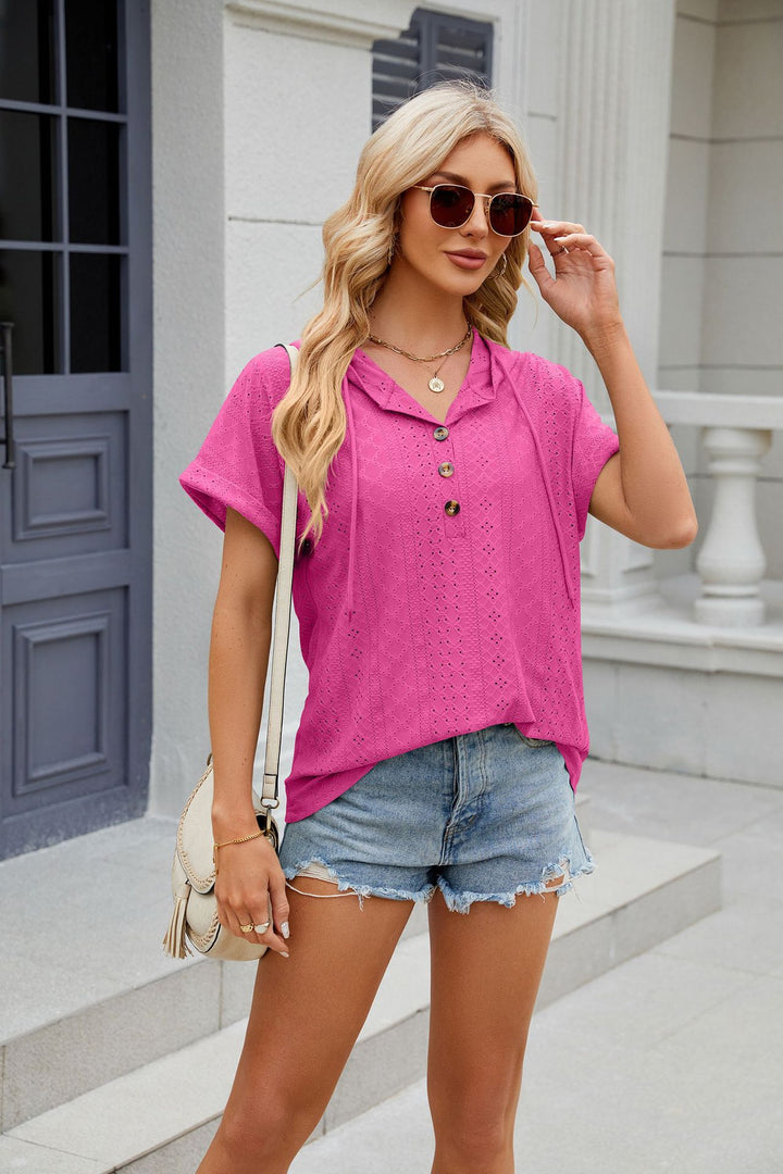 Fuchsia Short Sleeves Collared Top