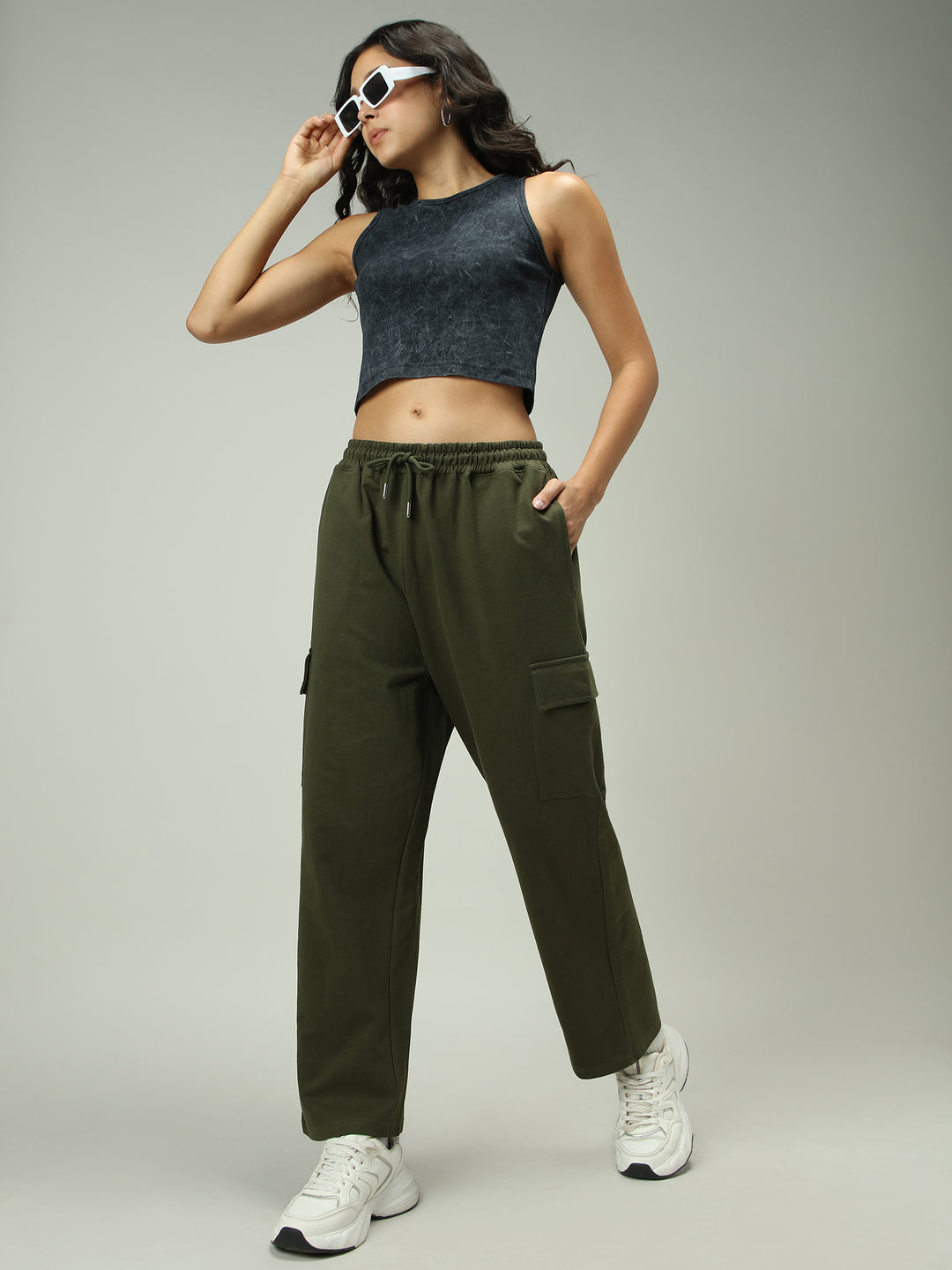 Olive Cargo Pocket Wide Leg Sweatpants