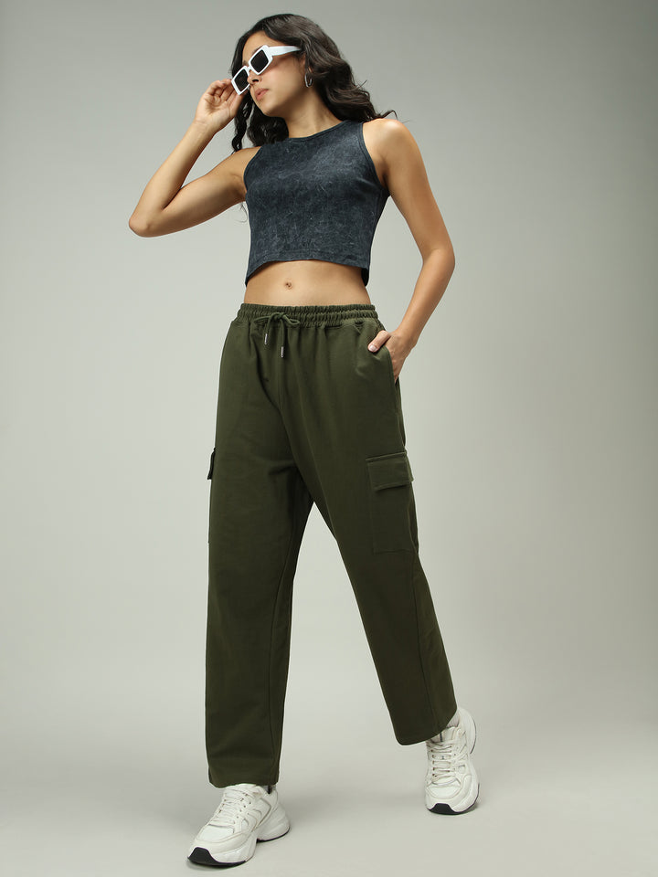 Olive Cargo Pocket Wide Leg Sweatpants
