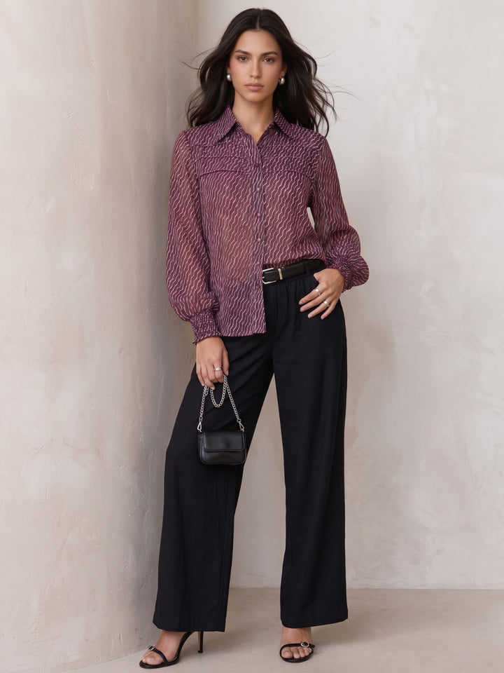 Purple Lurex Shirt With Smocking Detail