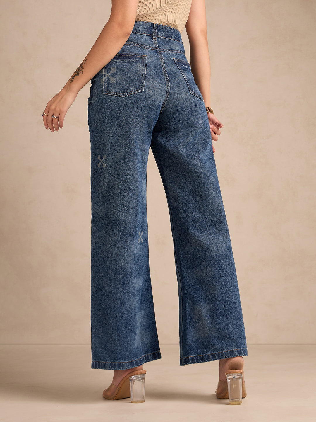 Blue Acid Wash Straight Fit Jeans