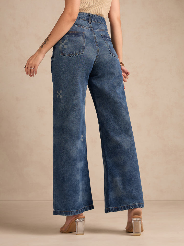 Blue Acid Wash Straight Fit Jeans