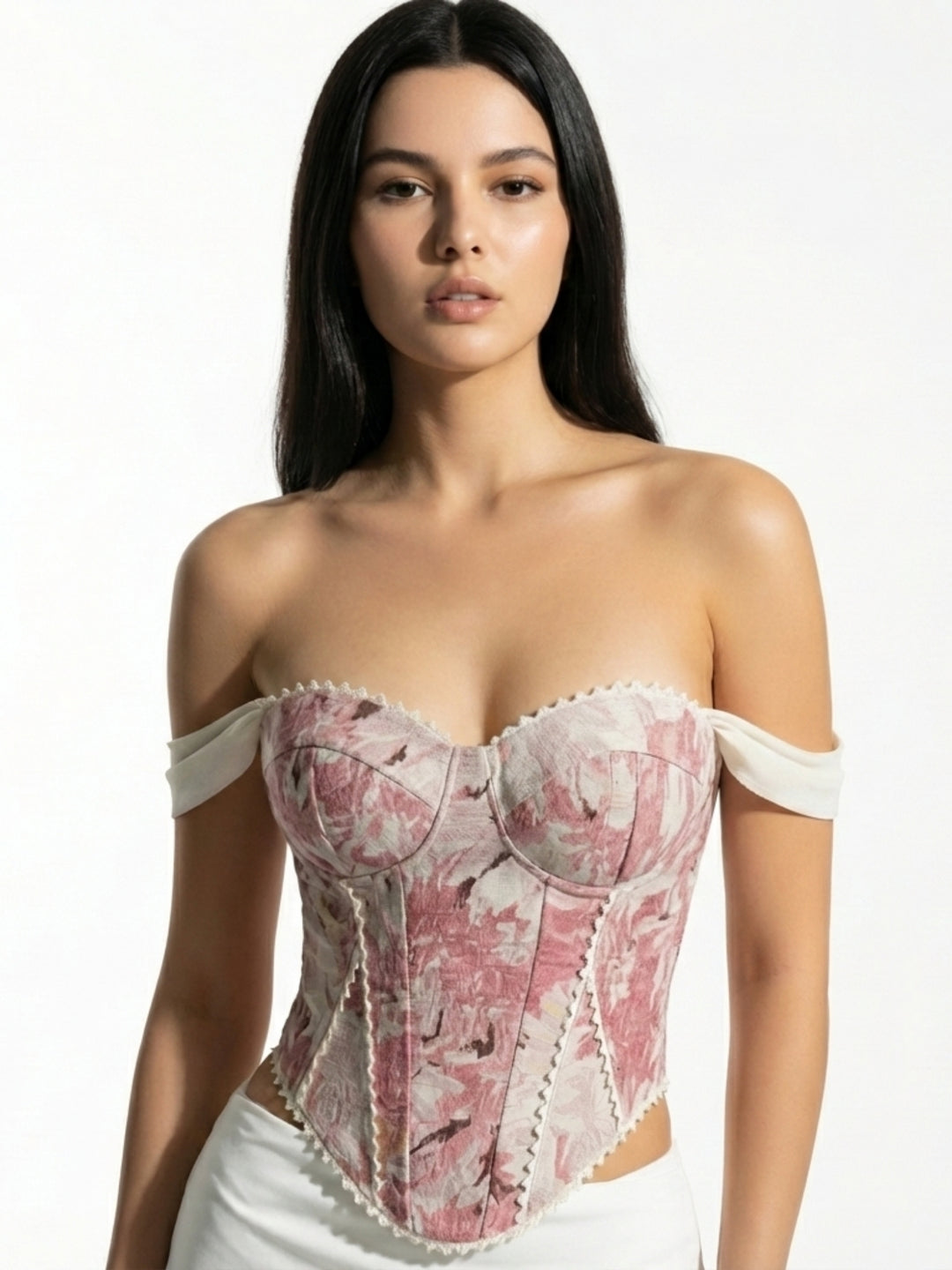 Pink Off Shoulder Printed Corset