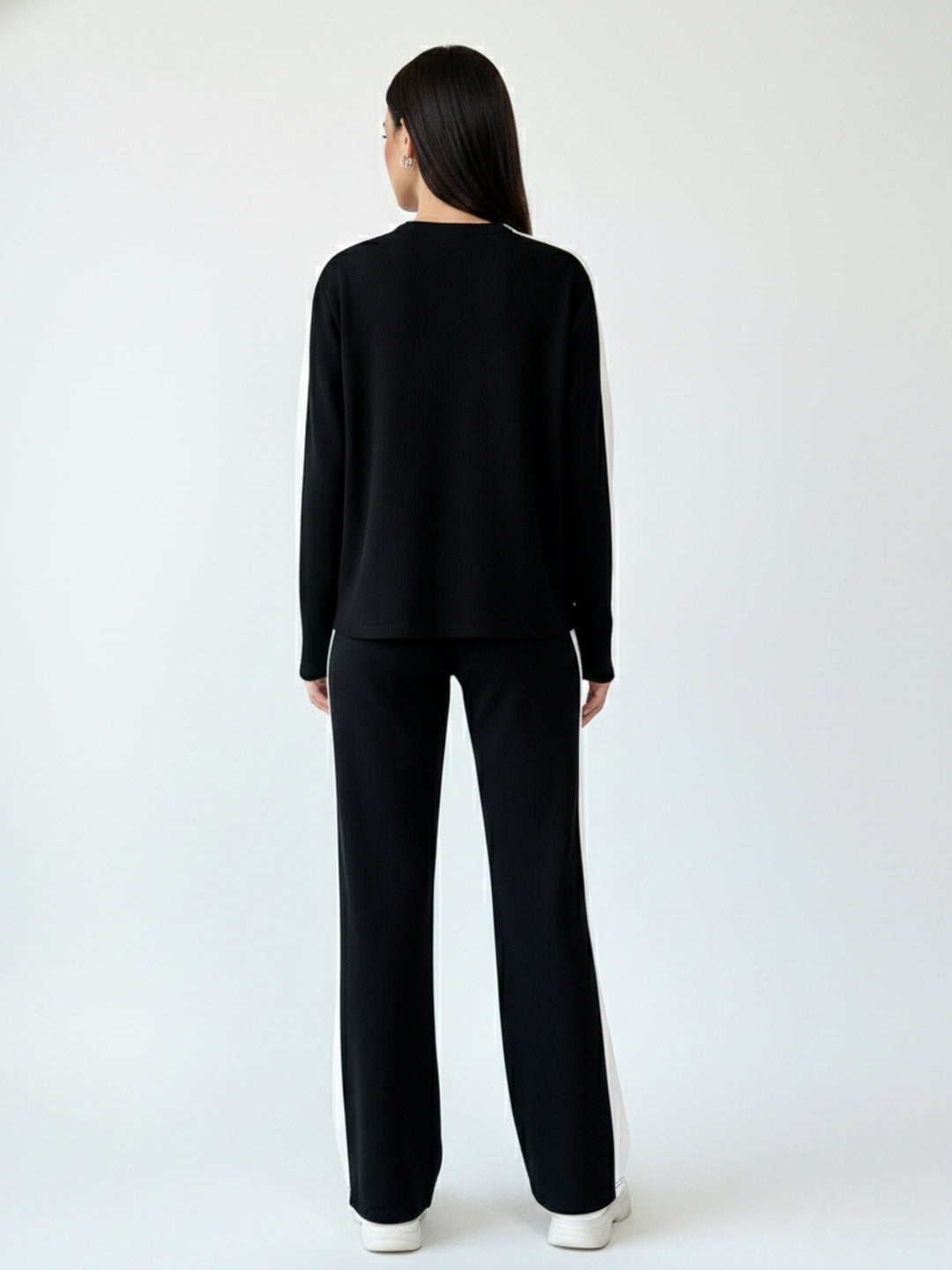 Black Contrast Coloured Striped Top And Pant Co-Ord Set