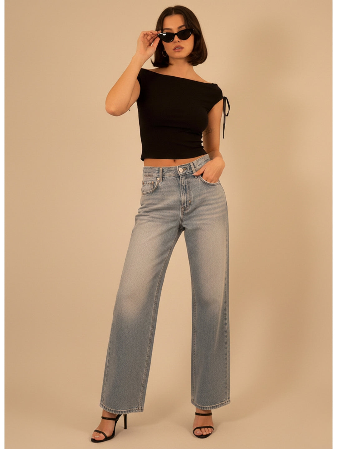 Black Off Shoulder Tie-Up Top