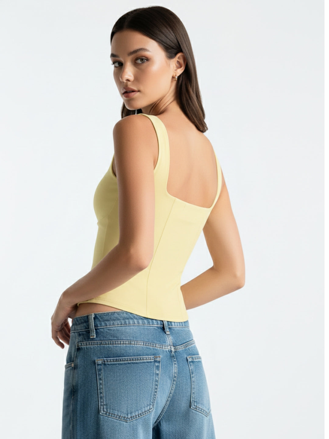Yellow Shoulder Strap Front Buttoned Tank