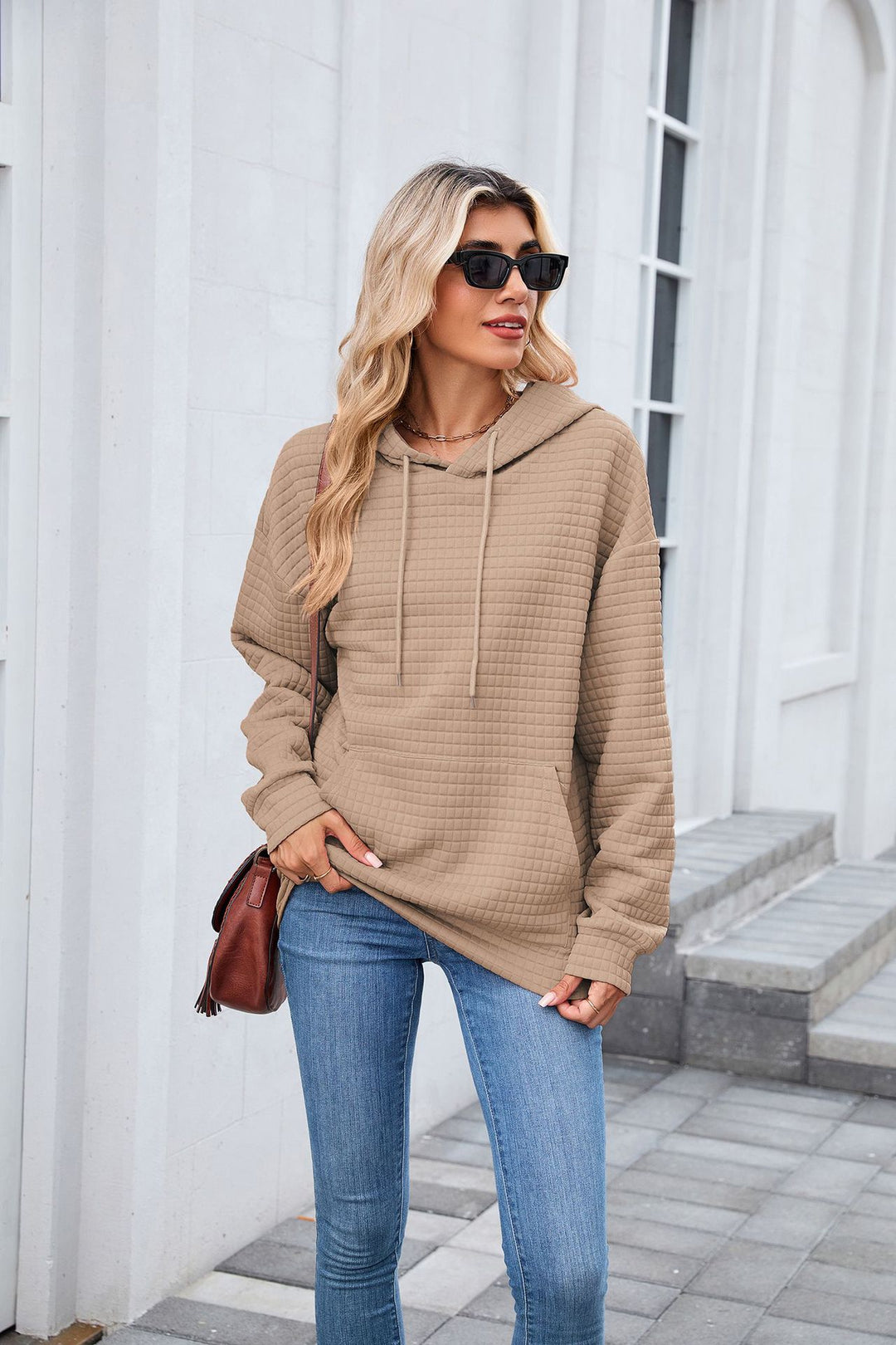 Beige Full Sleeves Solid Hoodie