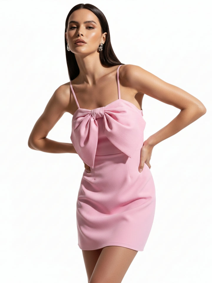 Pink Spaghetti Strap Bow Detail Dress
