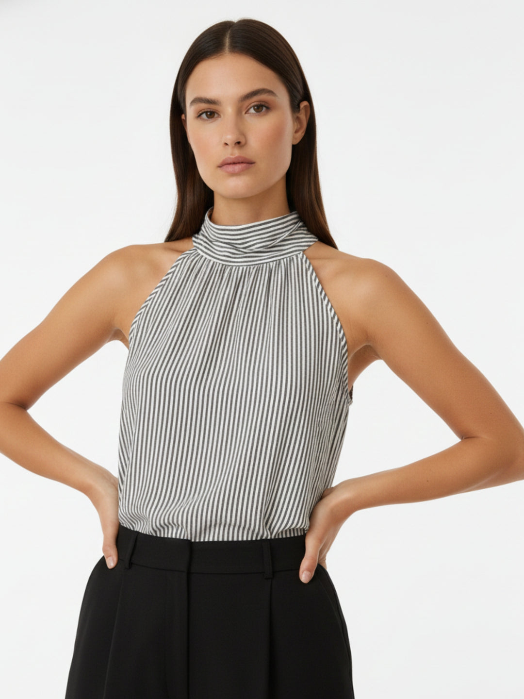 White Stripe Halter Neck Top