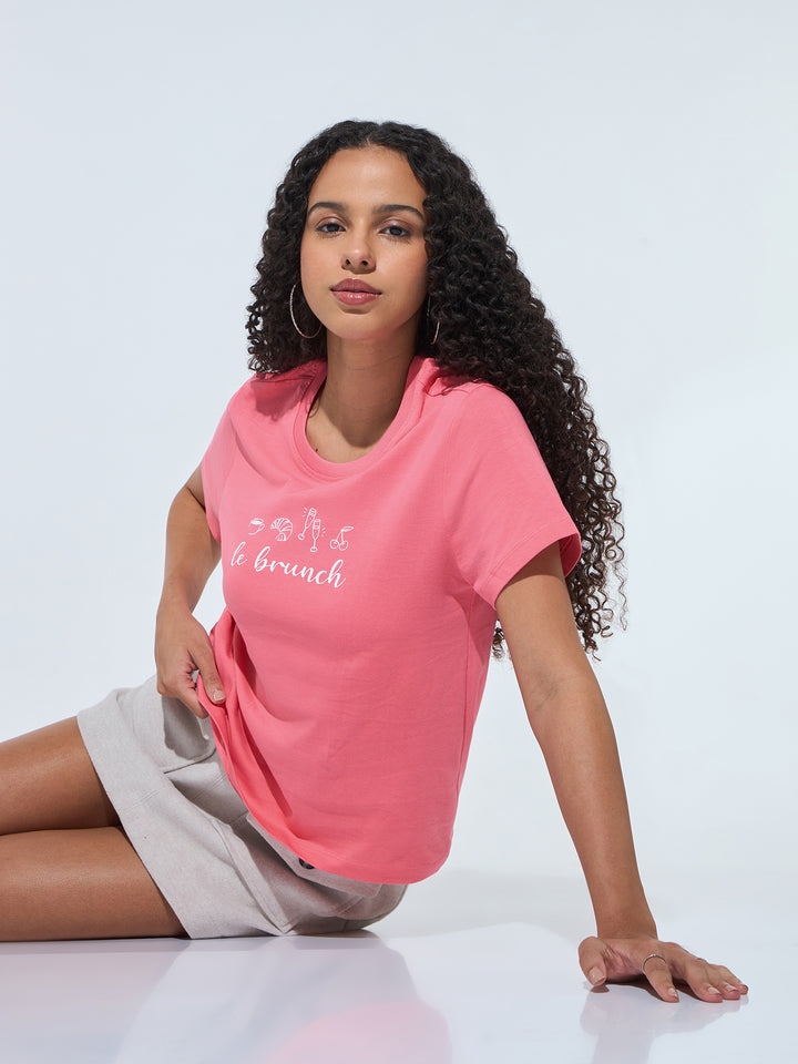 Pink Short Sleeves Crew Neck T-Shirt