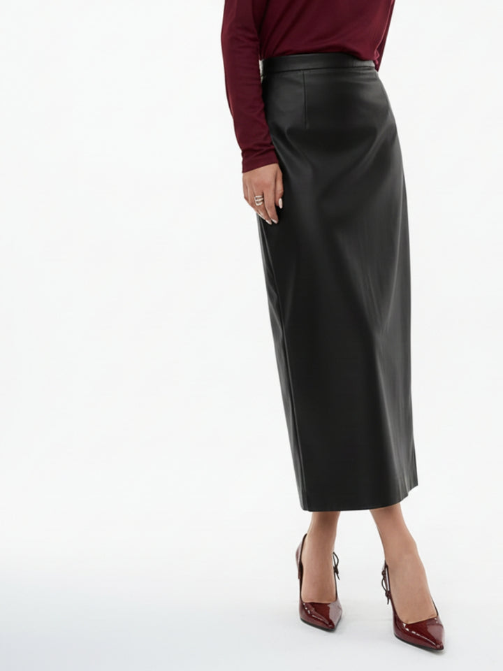 Black High Waist Fitted Pu Skirt