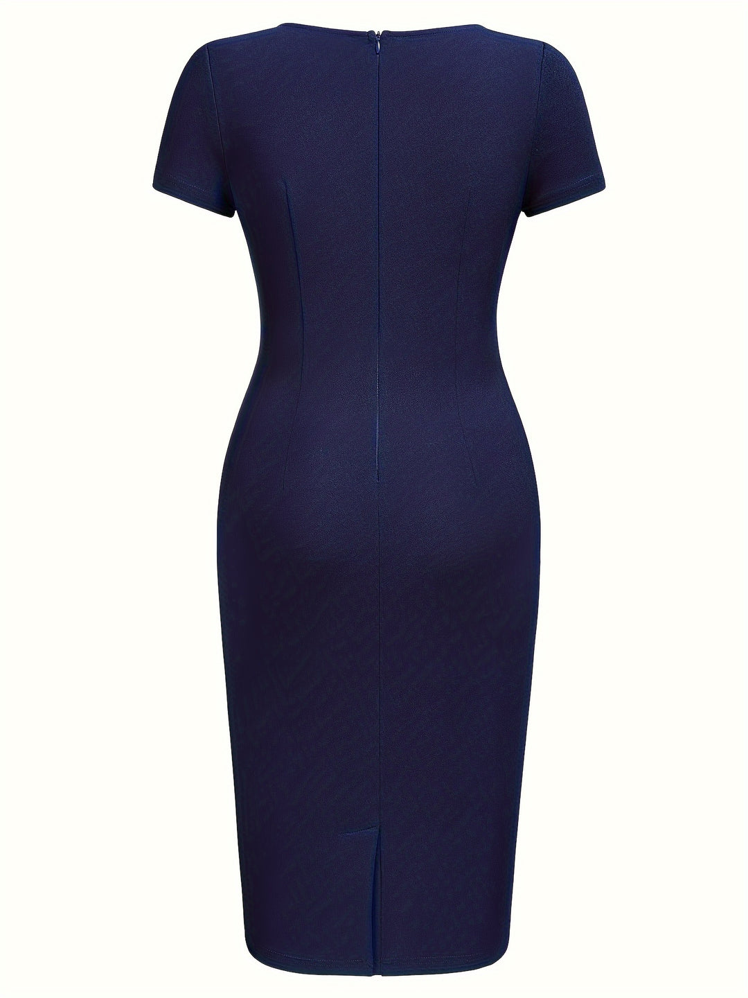 Key Hole Neckline Fitted Navy Blue Dress