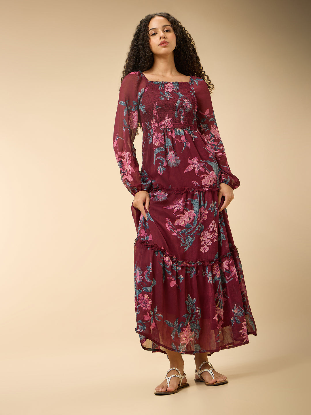 Maroon Full Sleeve Fit & Flare Dress