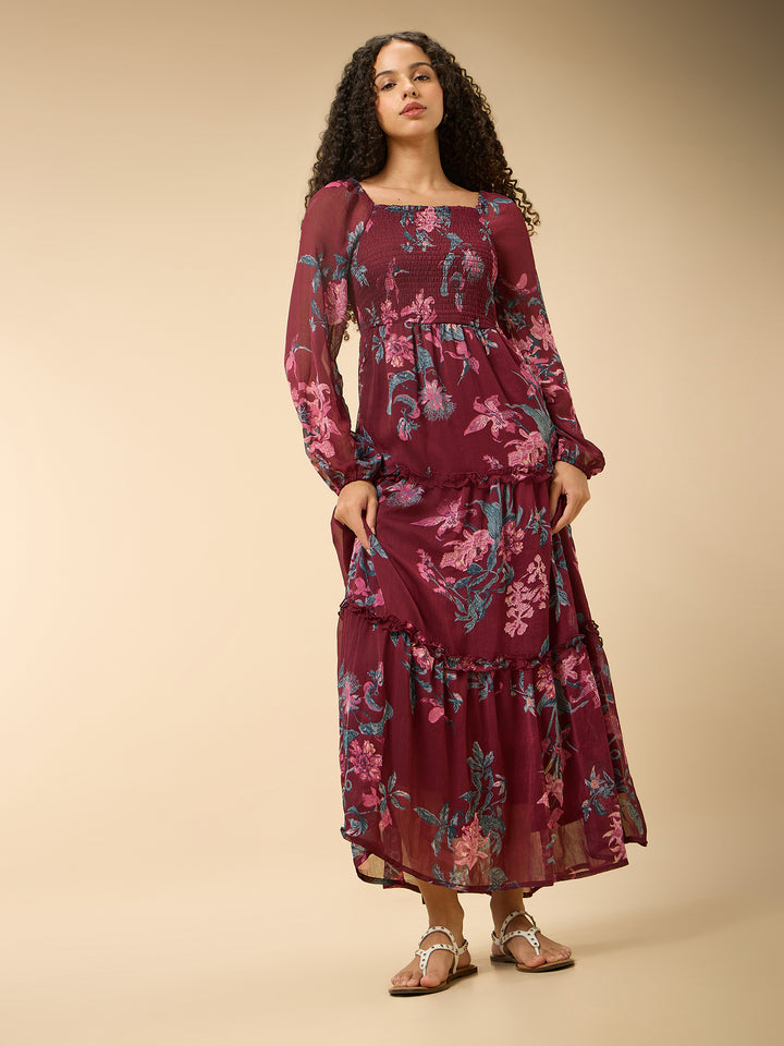 Maroon Full Sleeve Fit & Flare Dress