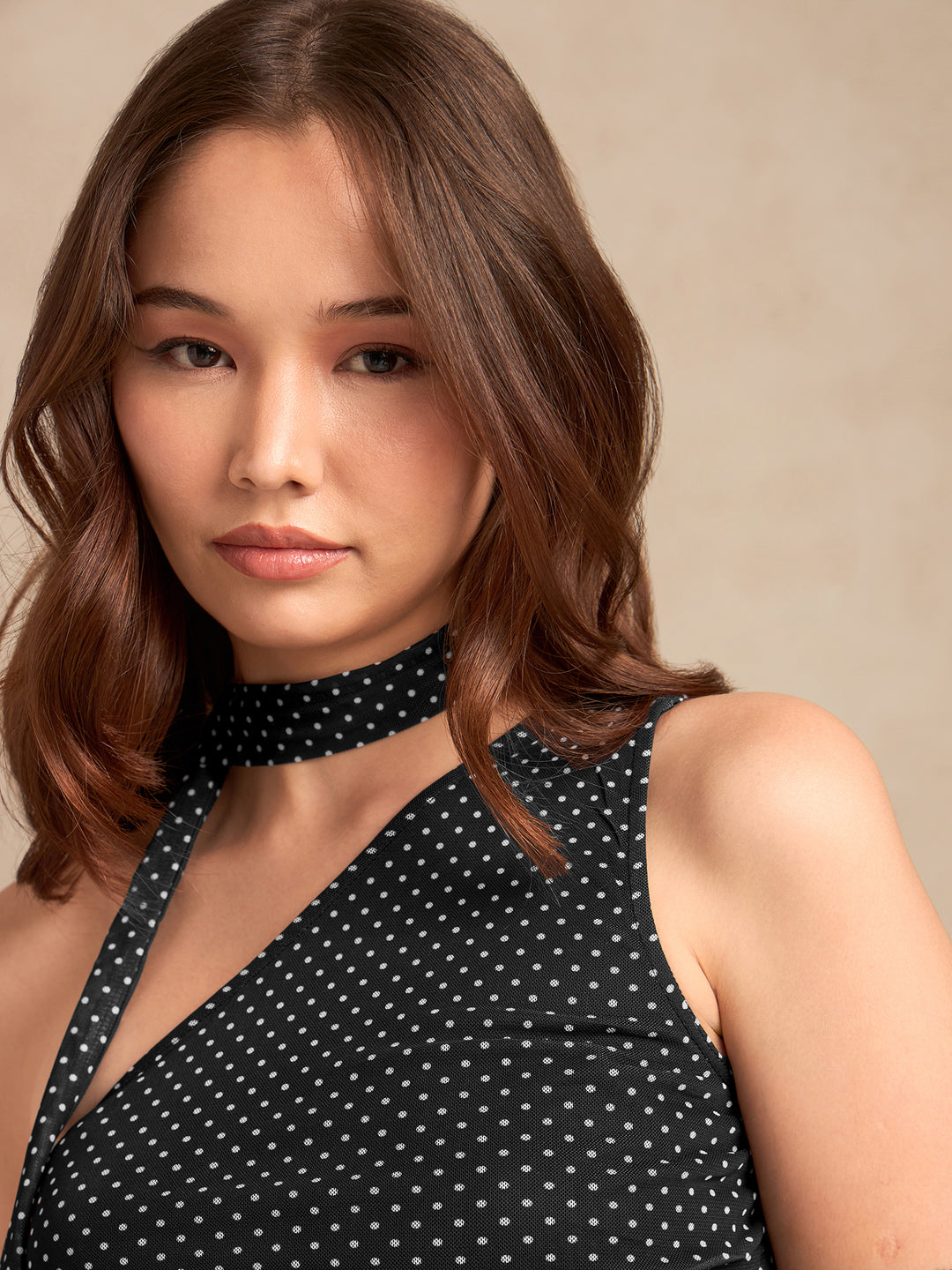 Black Polka Dot One Shoulder Top