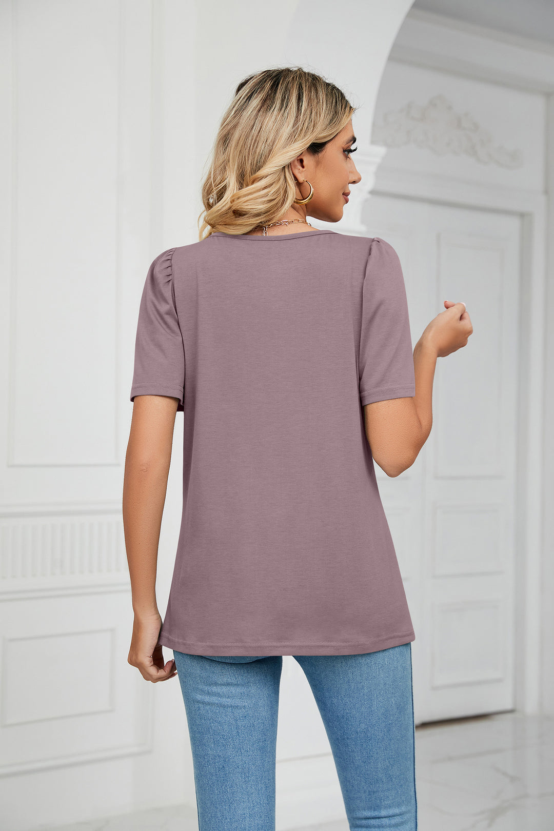 Mauve Short Sleeve Square Neck Top