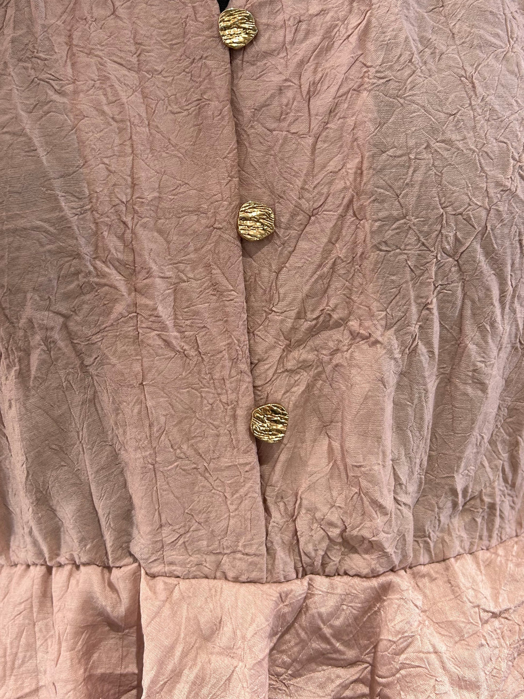 Pink V Neck Ruffle Blouse In Crushed Satin Fabric