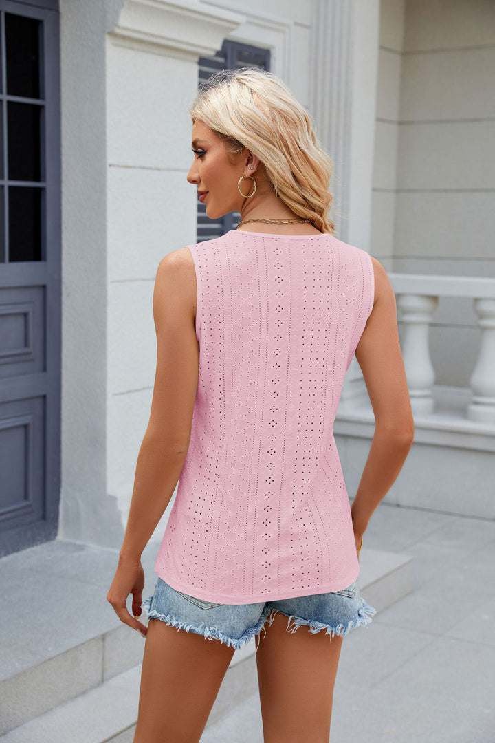 Pink Sleeveless Scallop Neckline Top