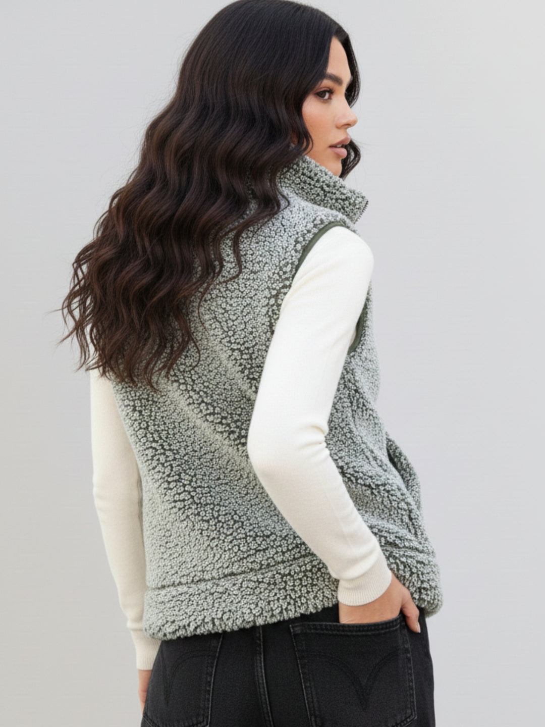 Grey Sleeveless Zip Front Textured Jacket