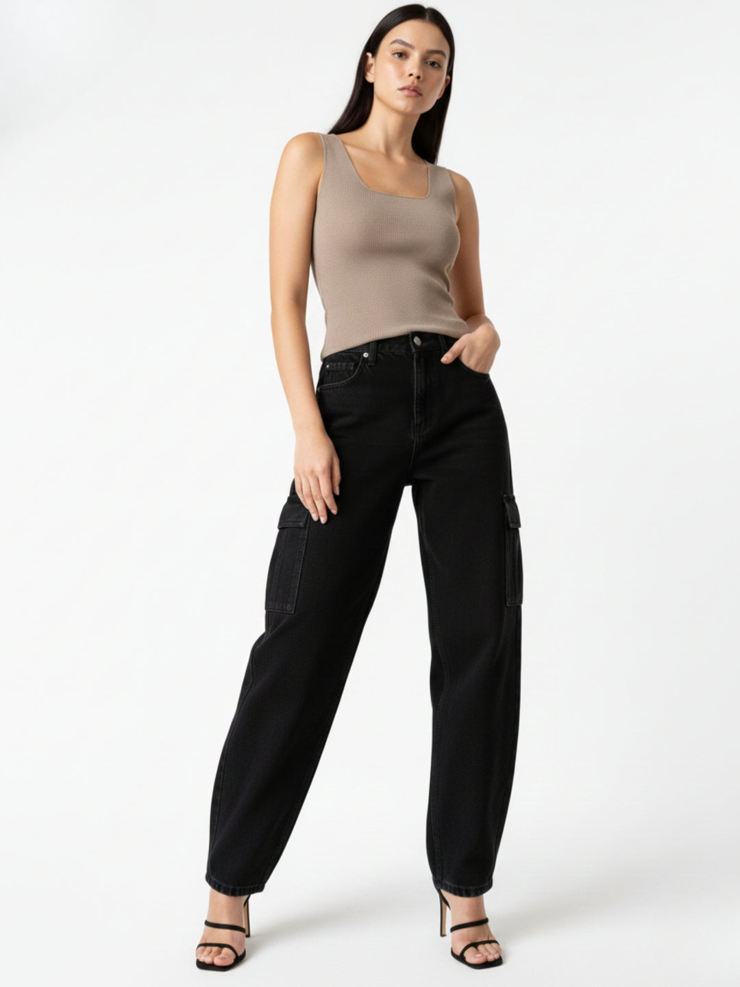 Brown Square Neck Wide Strapped Tank Top