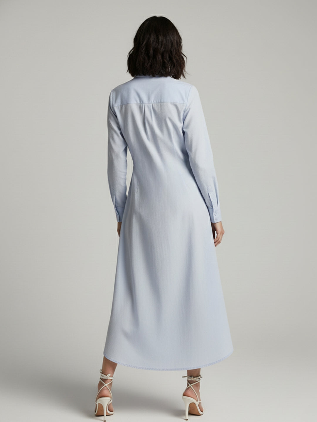 Blue Straight Fit Shirt Maxi Dress