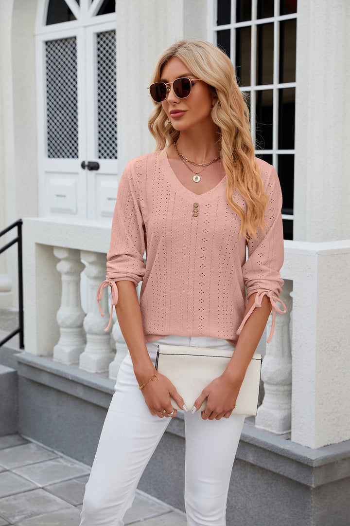 Pink V Neck Textured Top