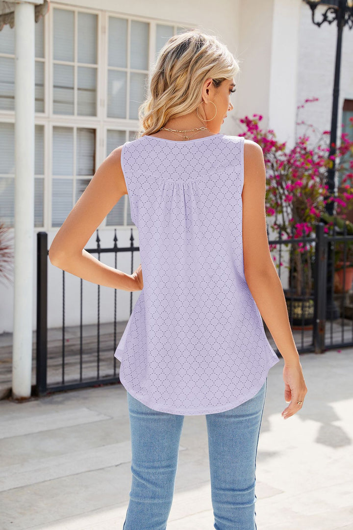Lavender Sleeveless Round Neck Buttoned Top