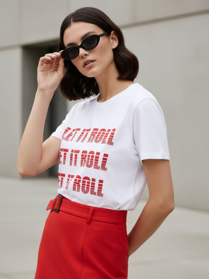 White Regular Fit Graphic Tshirt