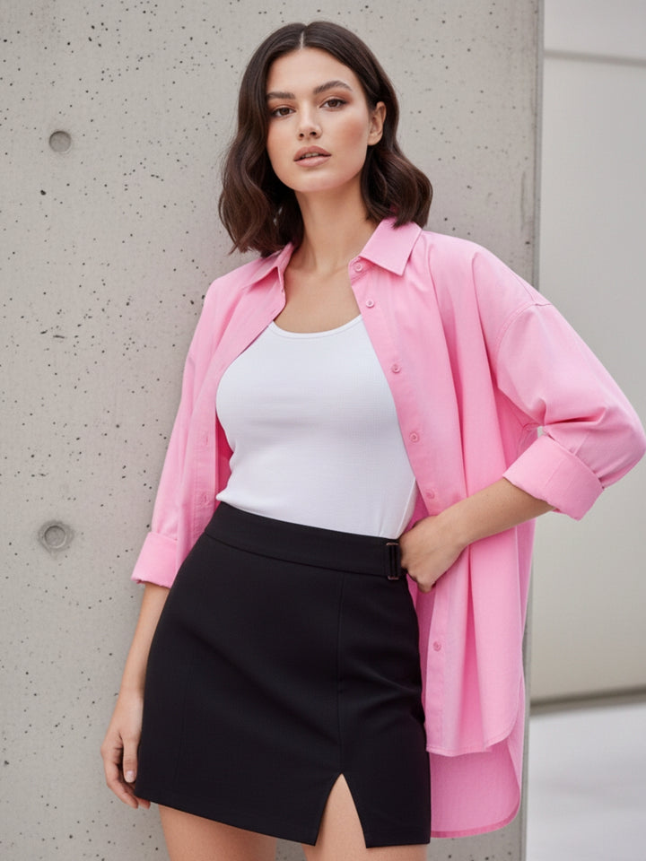 Pink Oversized Full Sleeved Shirt