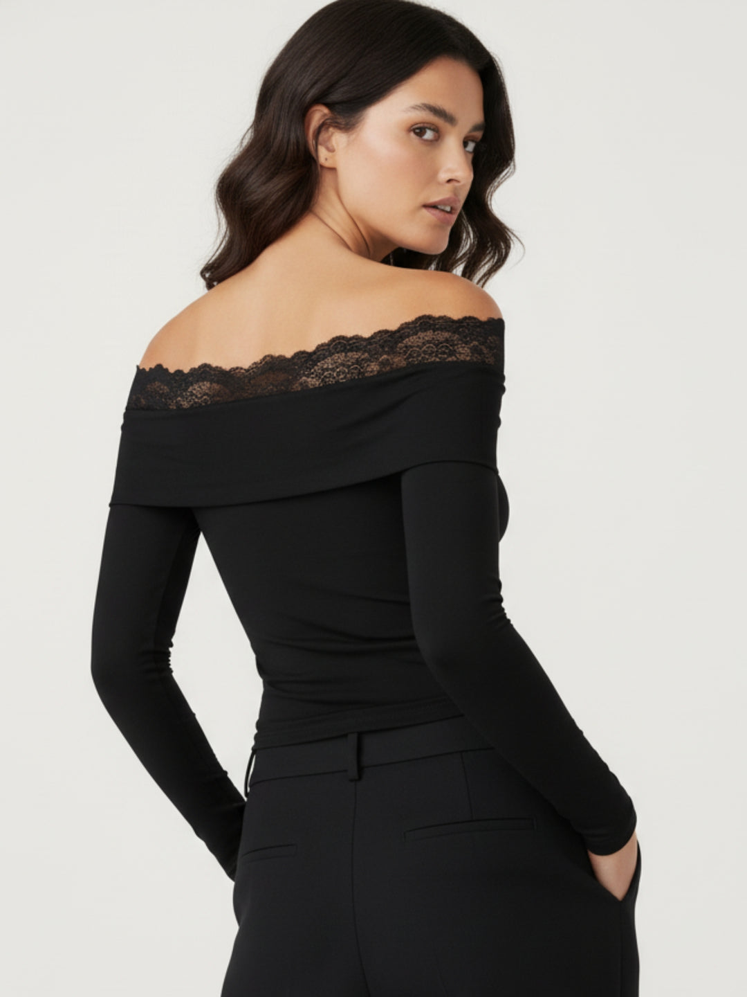 Black Off-shoulder lace-insert top