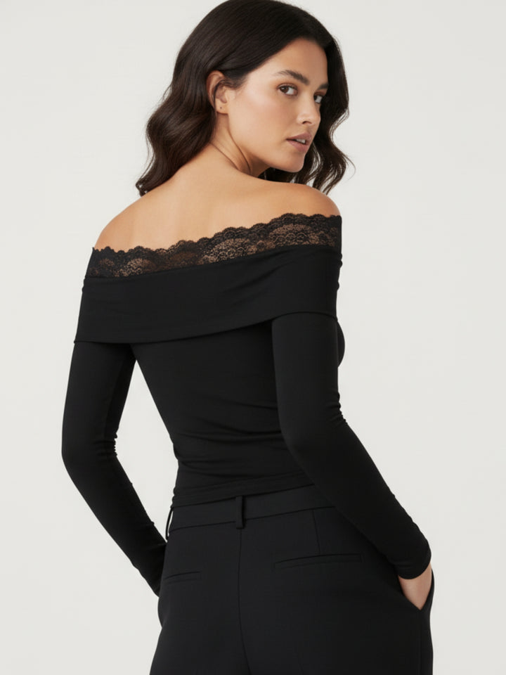 Black Off-shoulder lace-insert top