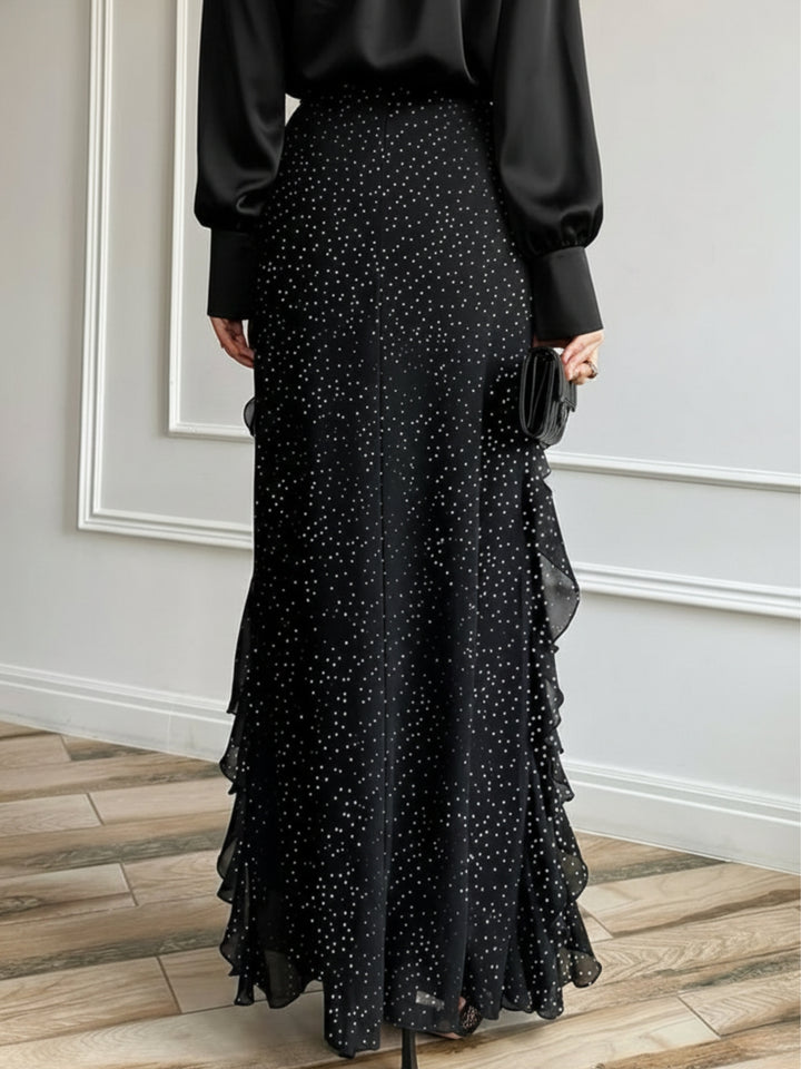 Black Tiered Maxi Skirt With Ruffles Detailing