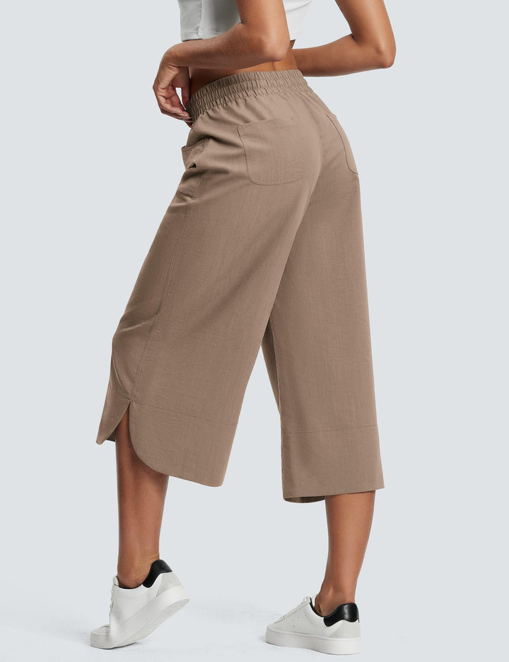 Beige Wide Leg Calf Length Trouser