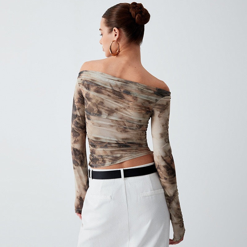Multi Printed Off Shoulder  Crop Top