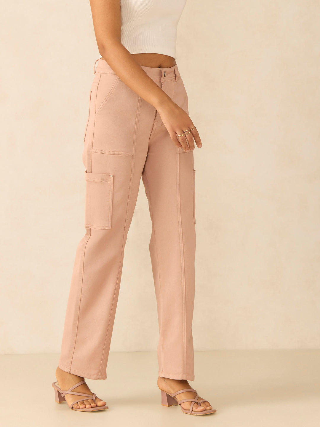 Pink Cargo Style Straight Fit Jeans